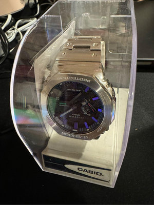CASIO 卡西歐 G-SHOCK 八角農家橡樹全金屬彩虹光譜太陽能藍芽雙顯手錶-百搭銀 GM-B2100PC-1A