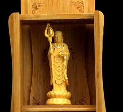 銅鍍金24K絨沙金竹子佛龕 鍍金佛像  地藏王菩薩像