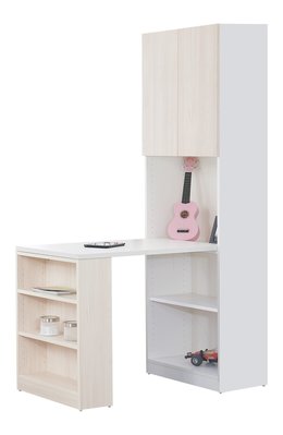【生活家傢俱】HJS-642-3：系統4尺L型書桌-鐵杉白【台中家具】辦公桌 電腦桌 書櫃 兒童書桌 低甲醛E1系統板