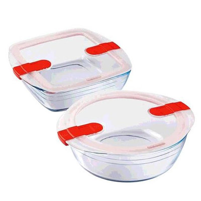 O Cuisine 耐熱玻璃保鮮盒含蓋四件組 2.2L長方形 + 2.3L圓形 W130895