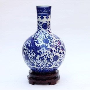 INPHIC-ZF-B009 景德鎮青花瓷連藤祥龍陶瓷天球花瓶 裝飾擺飾 復古