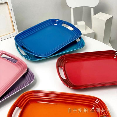 法式L C法國酷彩長方形方盤果盤平盤托盤西餐碟家用手工餐31cm魚盤