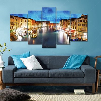 藍色地中海裝飾畫北歐客廳沙發背景牆畫樣板間畫威尼斯風景無框畫