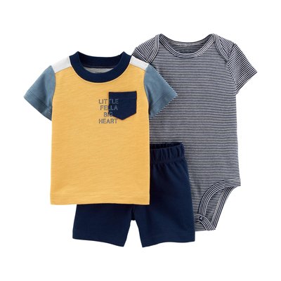 【Carter's】CS男Baby套裝三件組藍袋黃上衣 F03200715-03