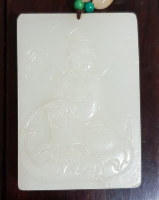 和闐羊脂白玉 玉牌 寶瓶觀音菩薩佛像 高級水料 明清件 老件