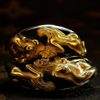 創客優品 渡鴉工作室原創《一場夢》紅粉骷髏 24k黃金手工雕刻戒指嵌金對戒 YS517