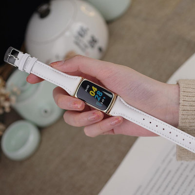 米布斯適用Fitbit Charge 5表帶真皮牛皮小蠻腰腕帶金屬連接器