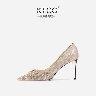 KTCC高級感主婚紗婚鞋新娘秀禾兩穿禮服鞋水晶婚禮高跟鞋平時可穿熱心小賣家