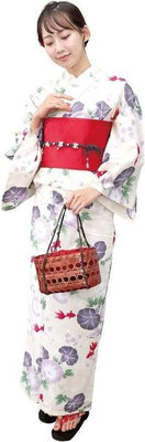Nishiki【日本代購】和式浴衣+束腰帶2件套 女士成人用 - 朝顔に金魚