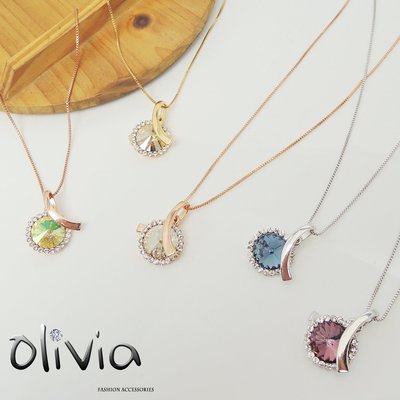 Olivia Fashion 施華洛世奇水鑽單顆方晶鋯石人字墬飾設計款厚鍍14K金鎖骨鍊 項鍊 【GE00255】