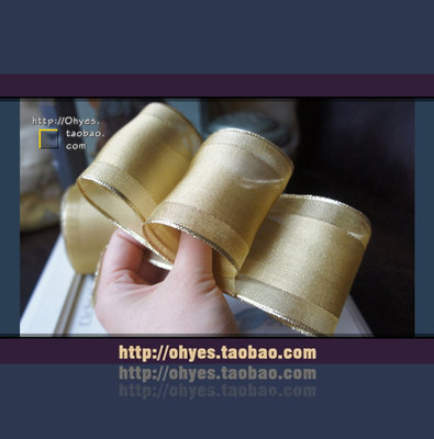 下殺-圣誕金色鐵絲定型邊織帶絲帶裝飾帶彩帶場景布置禮品禮盒 6.5CM寬