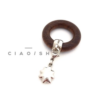 CIAO/SH 名牌精品店 HERMES 咖啡木頭+前星星掛飾絲巾環