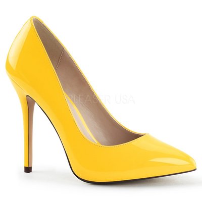 Shoes InStyle《五吋》美國品牌 PLEASER 原廠正品漆皮霓虹基本款尖頭高跟包鞋 有大尺碼『螢光黃色』
