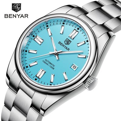 熱銷 手錶腕錶benyar賓雅跨境新品手錶男全自動機械錶時尚防水夜光鋼帶男錶5185