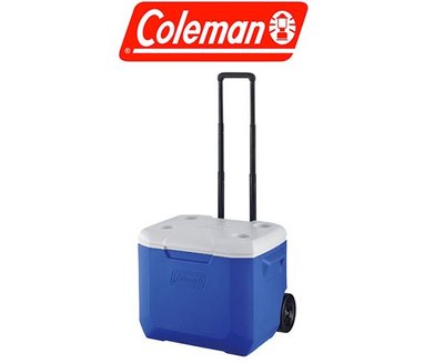 美國Coleman│CM-27863 托輪冰箱56L │海洋藍│保冷箱 行動冰箱│大營家露營登山休閒
