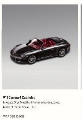 保時捷車主精品區全新德國原版911Carrera 4 Cabriolet   1/43模型車（911系列B）