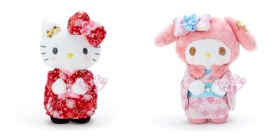 ♥小公主日本精品♥Hello Kitty美樂蒂不丟改大耳狗帕恰狗 和服 櫻花 新年風 絨毛 娃娃 布偶 玩偶 ~3