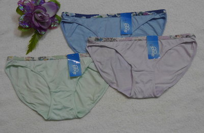 【黛安芬~Sloggi】素色印花邊內褲【74-4832】~M~淡紫色,淺綠色~藍色~絲質褲