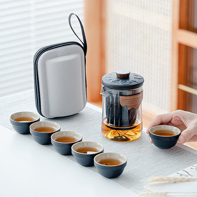 茶具 玻璃旅行茶具便攜式快客杯戶外功夫茶杯日式泡茶壺商務禮品小套裝