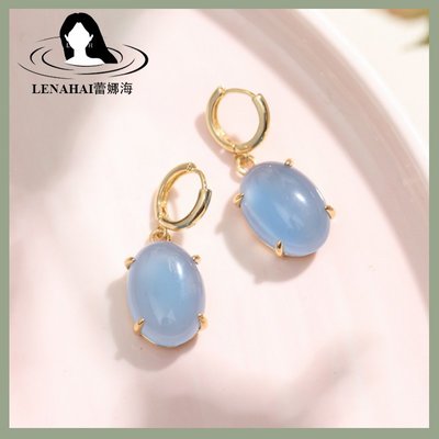 【MOMO全球購】Les Nereides 法式海藍石寶石耳環高級設計簡約鎖骨鏈海藍寶石戒指項鏈