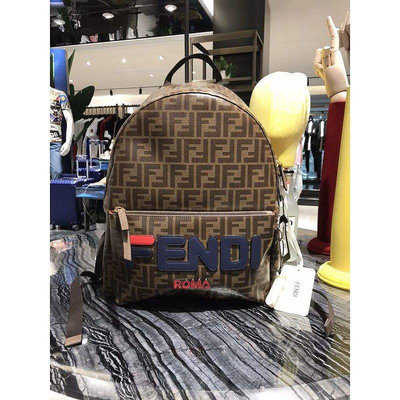 FENDI canvas backpack FF LOGO 黑色 防水帆布 大款背包 LV 書包 明星款