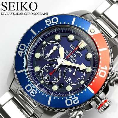 【金台鐘錶】SEIKO精工 DIVERS光動能 三眼計時 潛水錶 紅藍  SSC019 SSC019P1