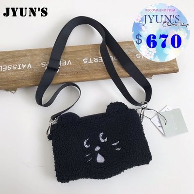 JYUN'S 日系新款ne-net驚訝貓咪百搭可愛羊羔毛絨單肩斜挎零錢包肩背包 1色 預購