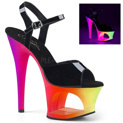 Shoes InStyle《七吋》美國品牌 PLEASER 原廠正品漆皮螢光霓虹漸層厚底高跟涼鞋 有大尺碼 『黑紫紅色』