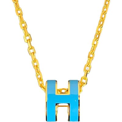 愛馬仕Hermes經典款玫瑰金可愛H字母土耳其藍吊墜項鍊 項鏈