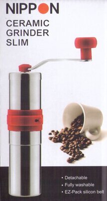 【米拉羅咖啡】NIPPON SLIM 手搖式磨豆機 (30g) 不鏽鋼機身+陶瓷錐形磨刀【紅】與Porlex刀盤零件通用