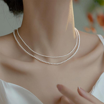 純銀粒珍珠項鍊女頸鍊輕奢小眾2023新款爆款毛衣鍊生日禮物