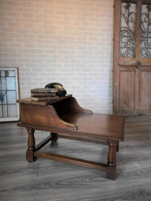 【卡卡頌  歐洲古董】德國老件 超厚實  邊桌椅  玄關  穿鞋椅  木凳  電話椅  電話桌 ct0014 ✬