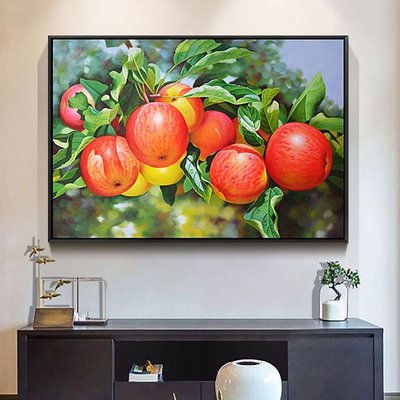 餐廳裝飾畫出入平安手繪油畫蘋果客廳臥室玄關風水掛畫水彩水果畫