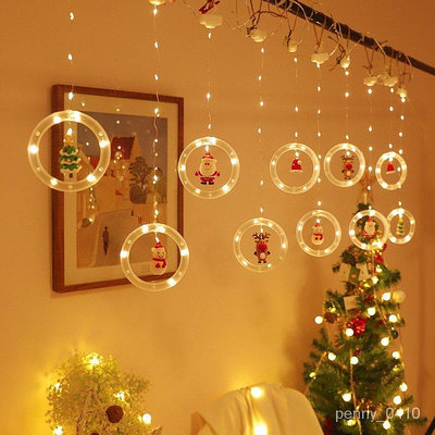 新品聖誕節燈串 LED彩燈房間櫥窗裝飾燈 聖誕老人卡通造型燈具 窗簾燈