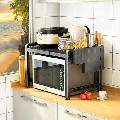 置物架可伸縮廚房微波爐置物架臺面烤箱家用雙層多功能桌面電飯煲收納架