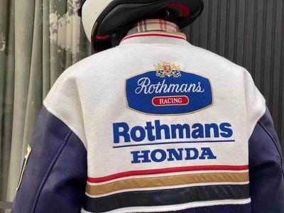 熱銷 Rothmans本田聯名款復古機車皮衣摩托車騎行服夾克防摔 可開發票