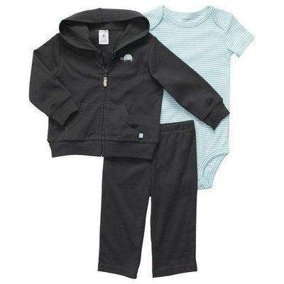 [[W&R]] ((0-24m)) Carter's 寶寶款三件組小烏龜深灰外套+包屁衣+長褲 9m 3件組