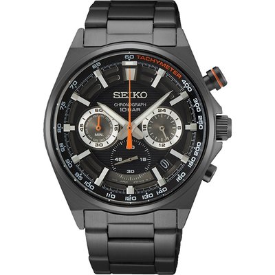 【金台鐘錶】SEIKO 精工 防水100米 不鏽鋼錶帶 三眼計時男錶 (全IP黑電鍍) SSB399P1