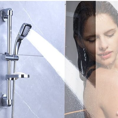 不銹鋼升降桿簡易花灑淋浴噴頭套裝全銅浴室冷熱混水閥水龍頭~特價