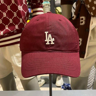【現貨】韓國代購MLB經典軟頂棒球帽小標LA帽子男女同款酒紅色彎檐鴨舌帽