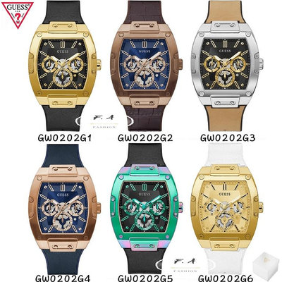Guess Phoenix 真皮/矽膠錶帶 鏤空錶盤石英男生手錶 時尚潮流腕錶 41.5mm大直徑手錶 休閒運動手錶 休閒男錶 精品錶 GW0202G1