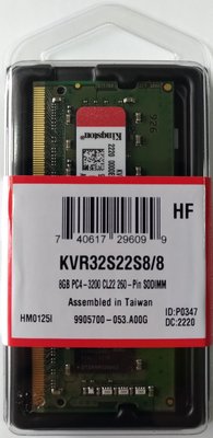 【台中自取】(有現貨) 金士頓 KINGSTON DDR4 3200 8GB 筆電記憶體 KVR32S22S8/8