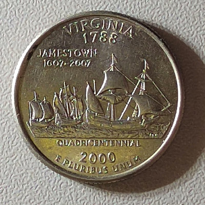 2000年美國25美分弗吉尼亞洲州幣紀念幣硬幣外國錢幣公園幣22791