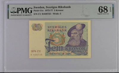 【二手】 興趣收藏好貨 瑞典 1972-77年老版瑞典5克朗 全新U869 錢幣 紙幣 硬幣【經典錢幣】