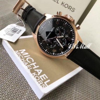 『Marc Jacobs旗艦店』MichaelKorsMK8535美國代購MK時尚玫瑰金真皮錶帶三眼計時腕錶全新正品實拍