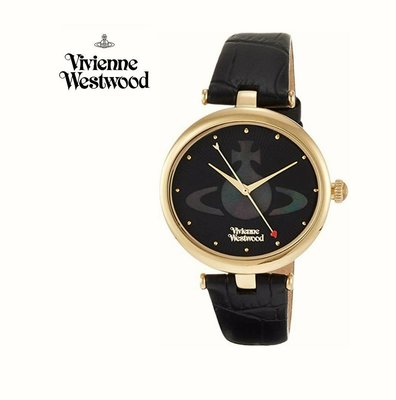 Vivienne Westwood ►土星ORB 紅色愛心秒針 (黑色×金屬金色) 手錶 中性錶｜100%全新正品｜特價!