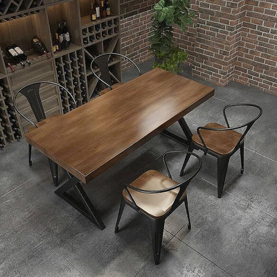 鐵藝美式復古清吧實木餐桌工業風餐廳長方形咖啡廳奶茶店桌椅組合