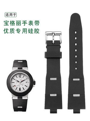 錶帶 替換帶適配寶格麗DIAGONO凸口橡膠手表帶黑色防水硅膠男女表鏈7 8 9mm22