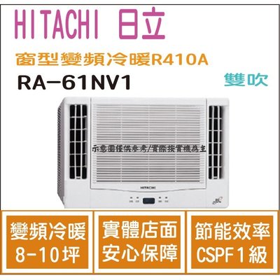 日立 HITACHI 冷氣 窗型NV 變頻冷暖 R410A 雙吹 RA-61NV1 HL電器