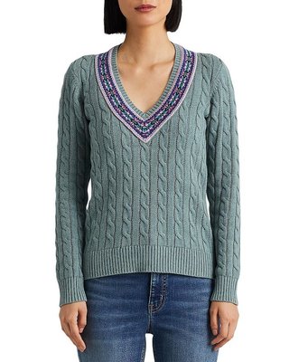 Ralph Lauren Fair Isle Trim Cable Knit Sweater  11/27止